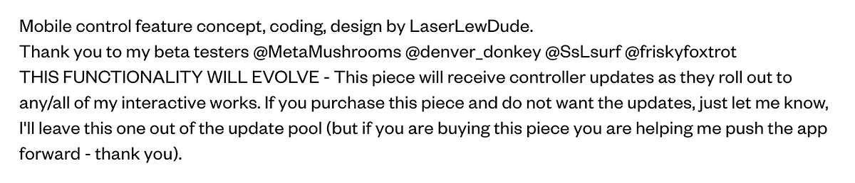 Screenshot of token’s description — SuperRare.com